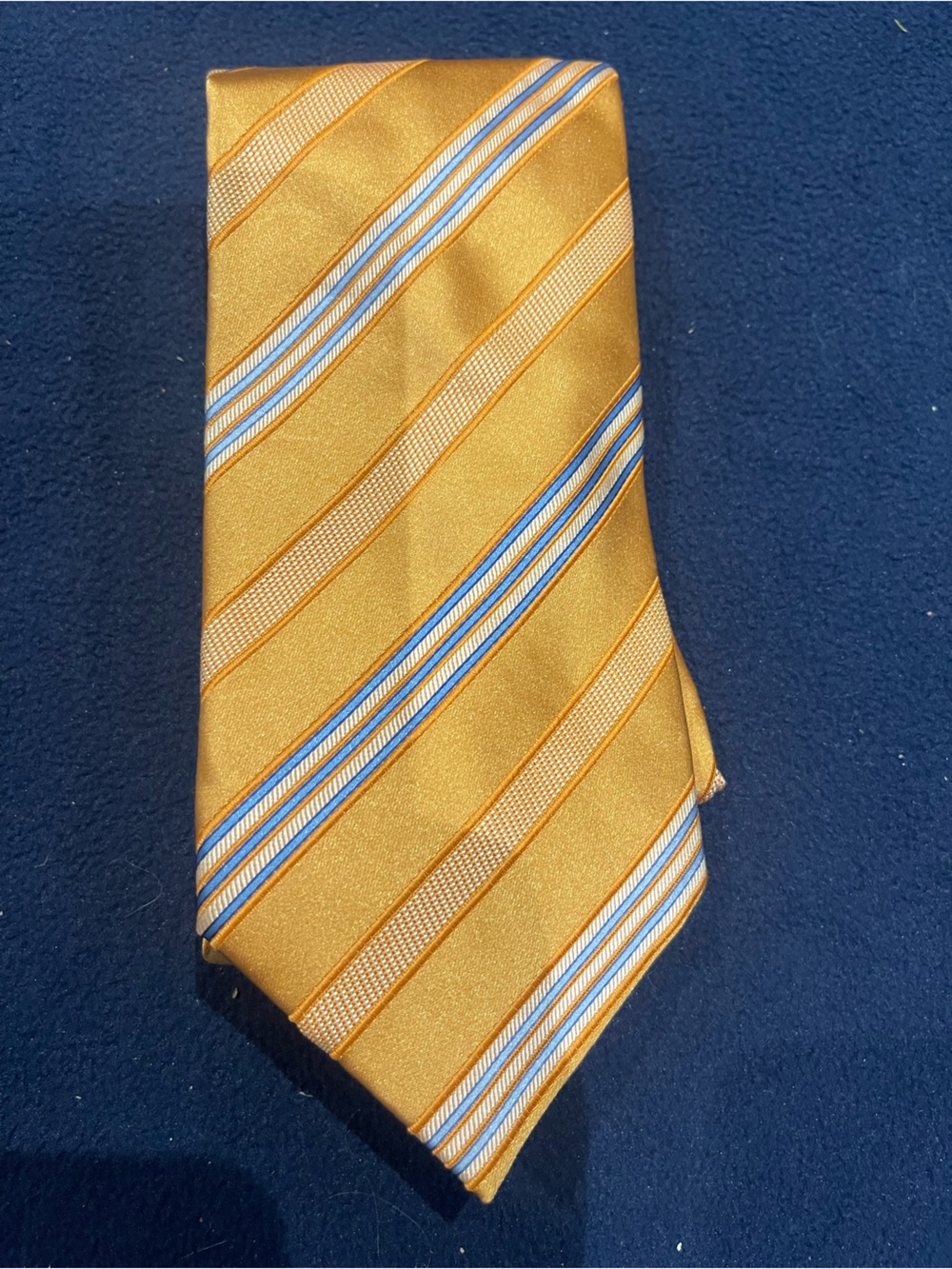 Ermenegildo Zegna Gold Stripe Pocket Square with Blue Accents